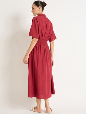 Cranberry Cinched Waist Button Down Shirt Dress