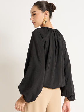 Black Balloon Round Neck Top