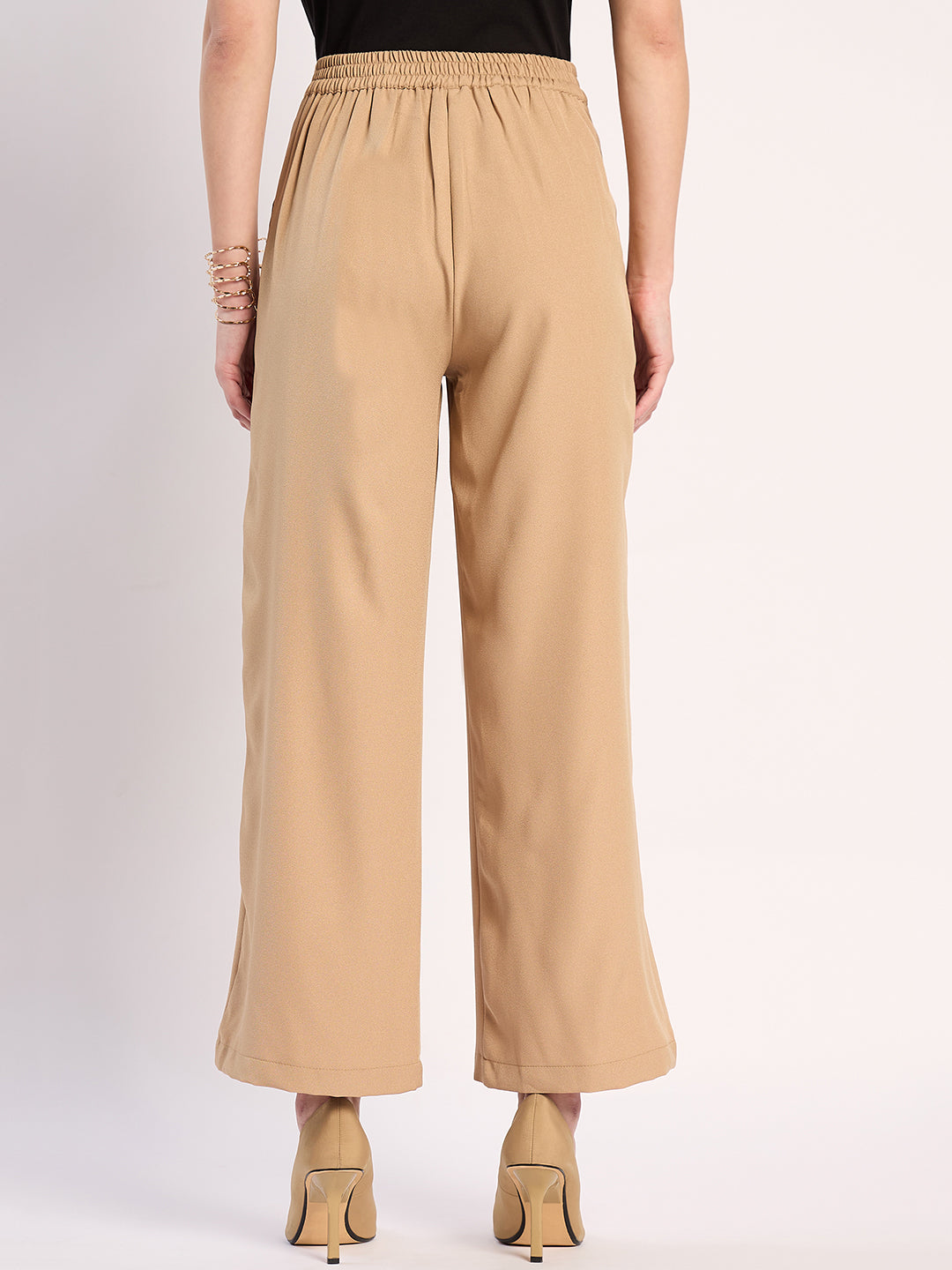 Beige Pleat Detail Straight Pants