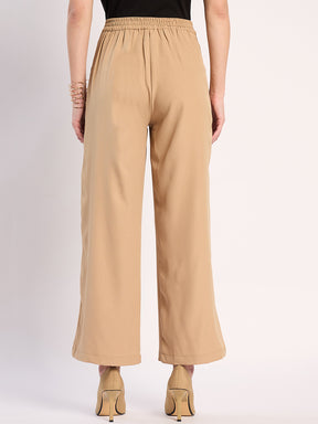 Beige Pleat Detail Straight Pants