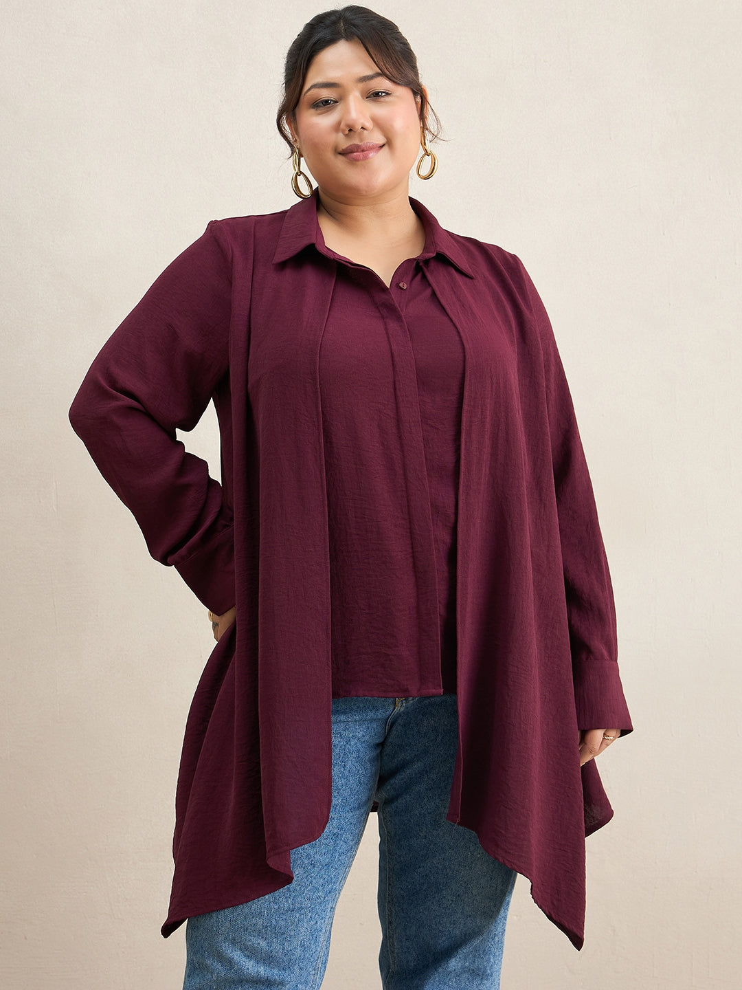 Wine Asymmetric Button Down Shirt