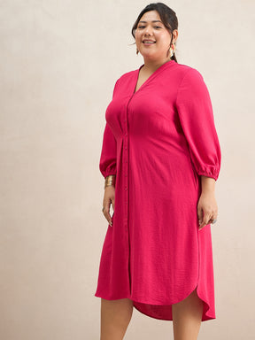 Hot Pink Button Down Midi Dress