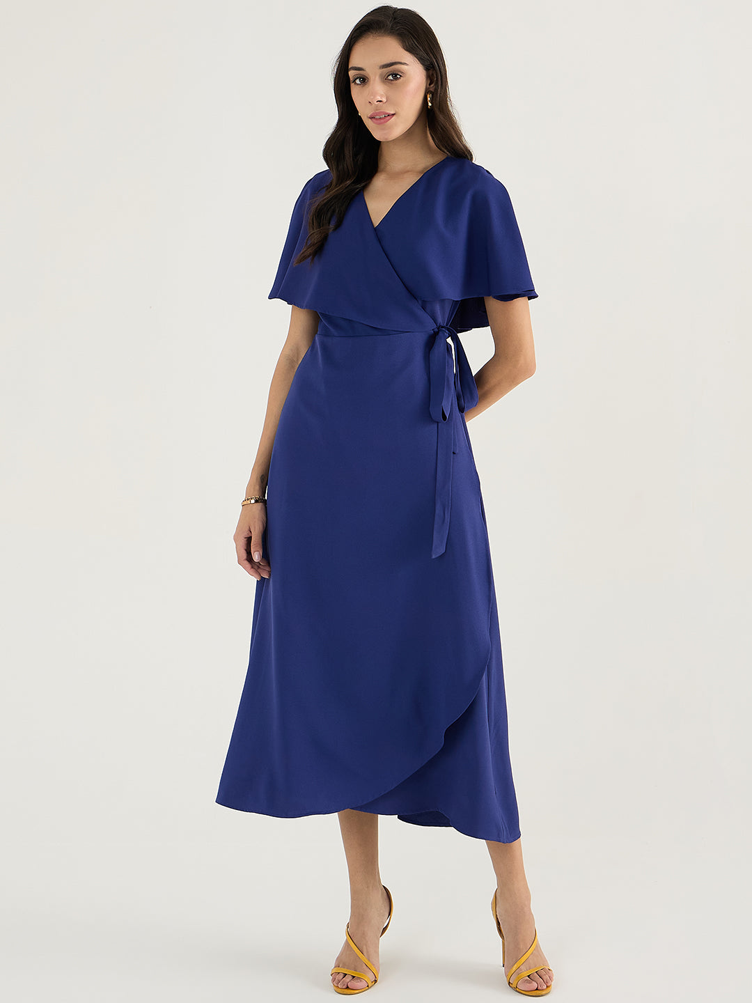 Ink Blue Wrap Formal Maxi Dress