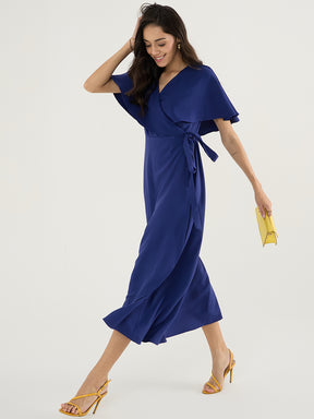 Ink Blue Wrap Formal Maxi Dress