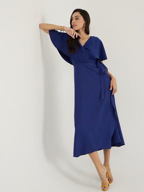 Ink Blue Wrap Formal Maxi Dress