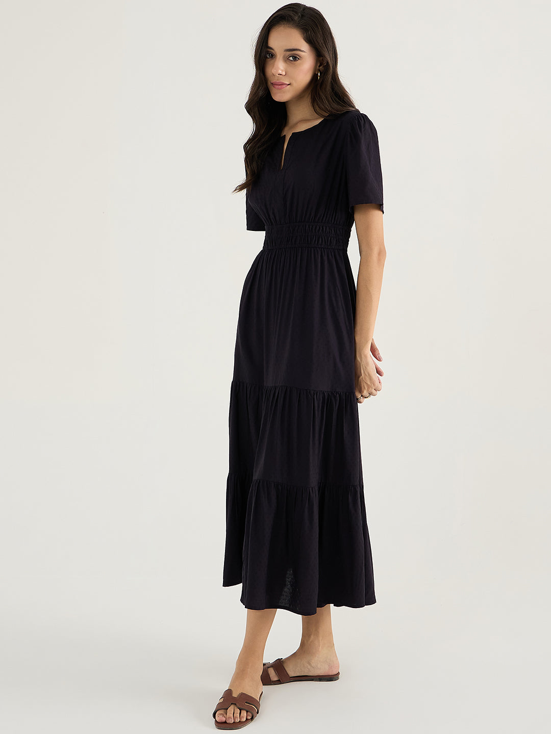 Black Dobby Tiered Maxi Dress