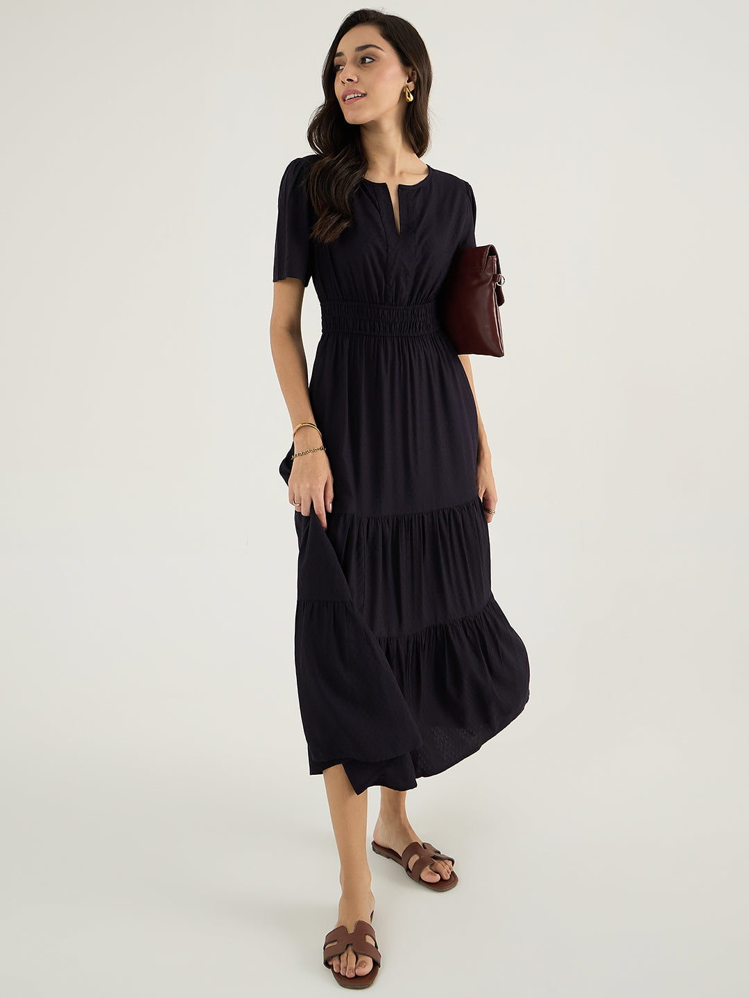 Black Dobby Tiered Maxi Dress