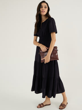 Black Dobby Tiered Maxi Dress