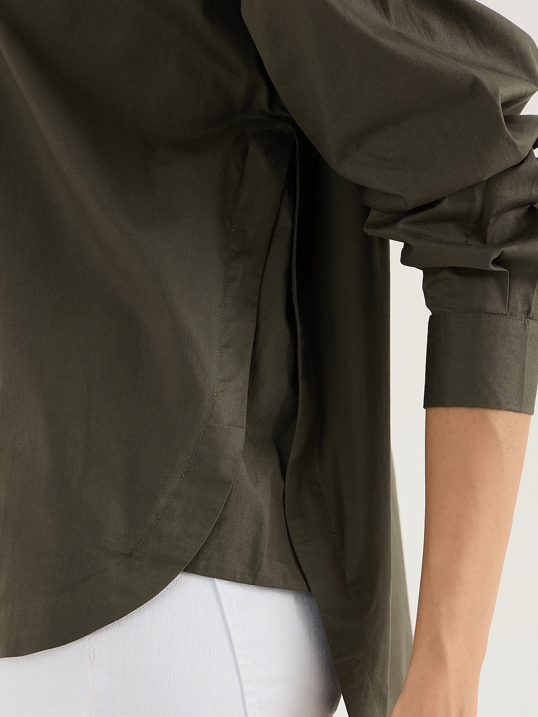 Olive Back Pleat Detail Poplin Shirt