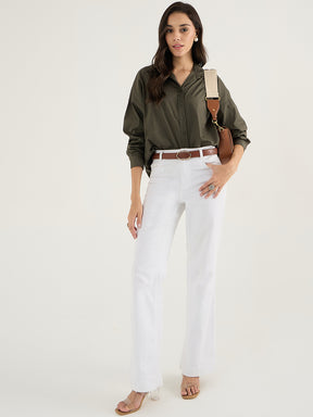 Olive Back Pleat Detail Poplin Shirt