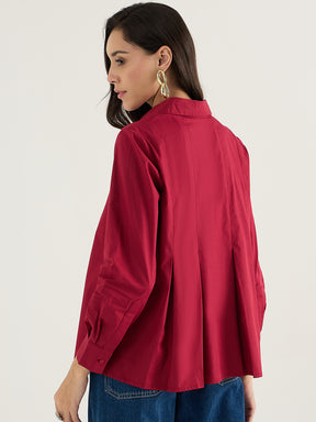 Cranberry Pleated Aline Poplin Shirt