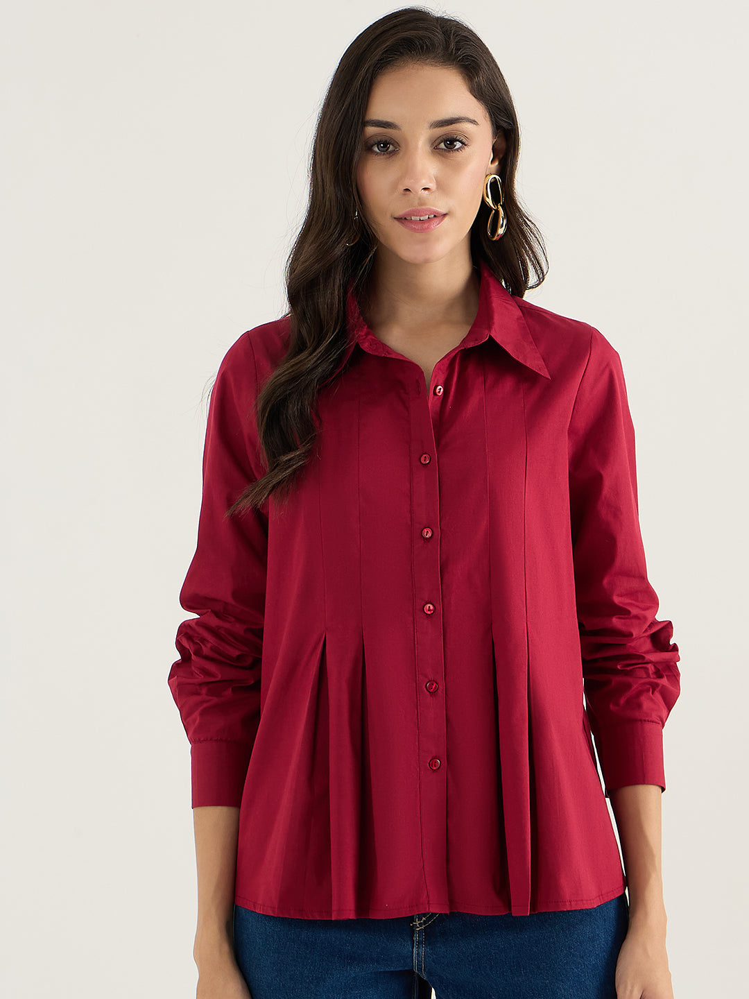 Cranberry Pleated Aline Poplin Shirt