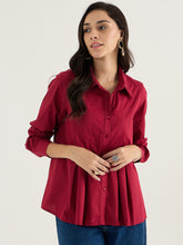 Cranberry Pleated Aline Poplin Shirt