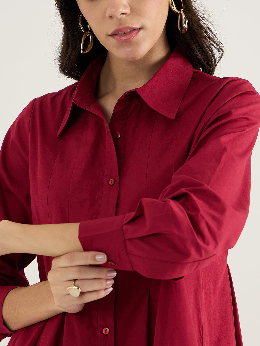 Cranberry Pleated Aline Poplin Shirt