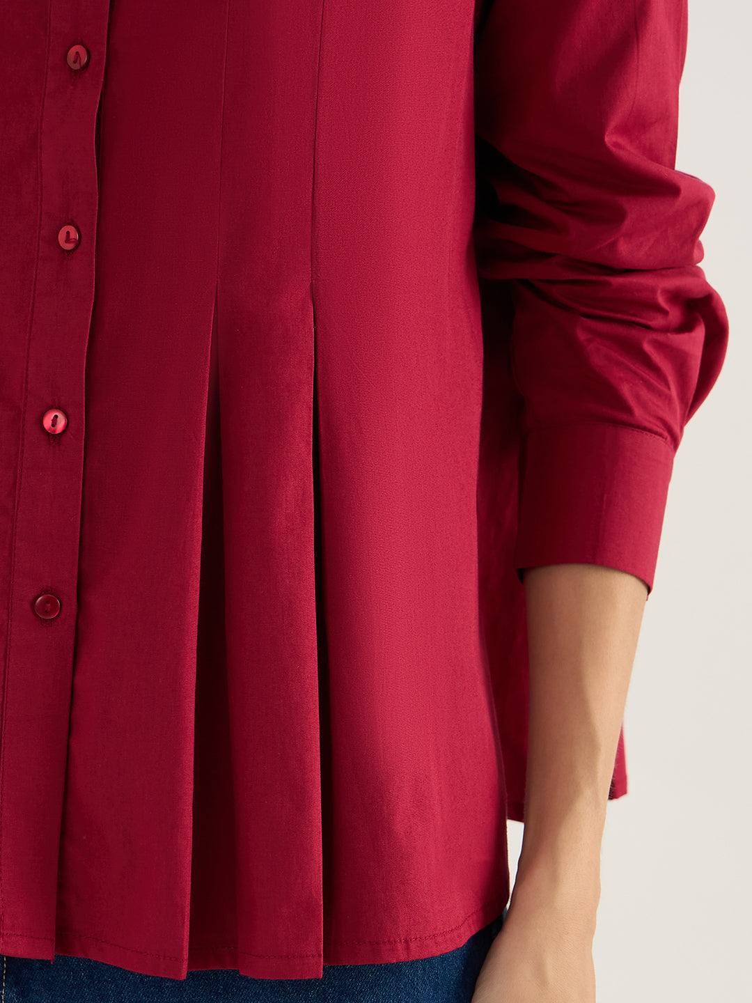 Cranberry Pleated Aline Poplin Shirt