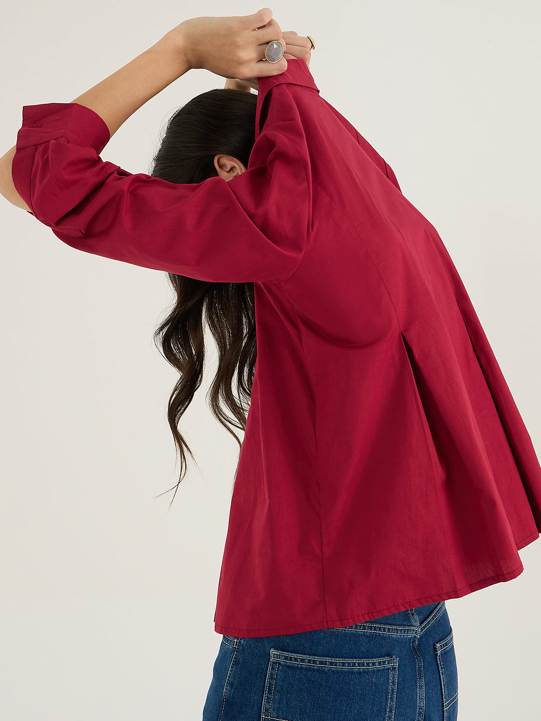 Cranberry Pleated Aline Poplin Shirt