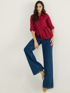 Cranberry Pleated Aline Poplin Shirt