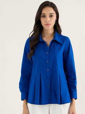 Royal Blue Pleated Aline Poplin Shirt