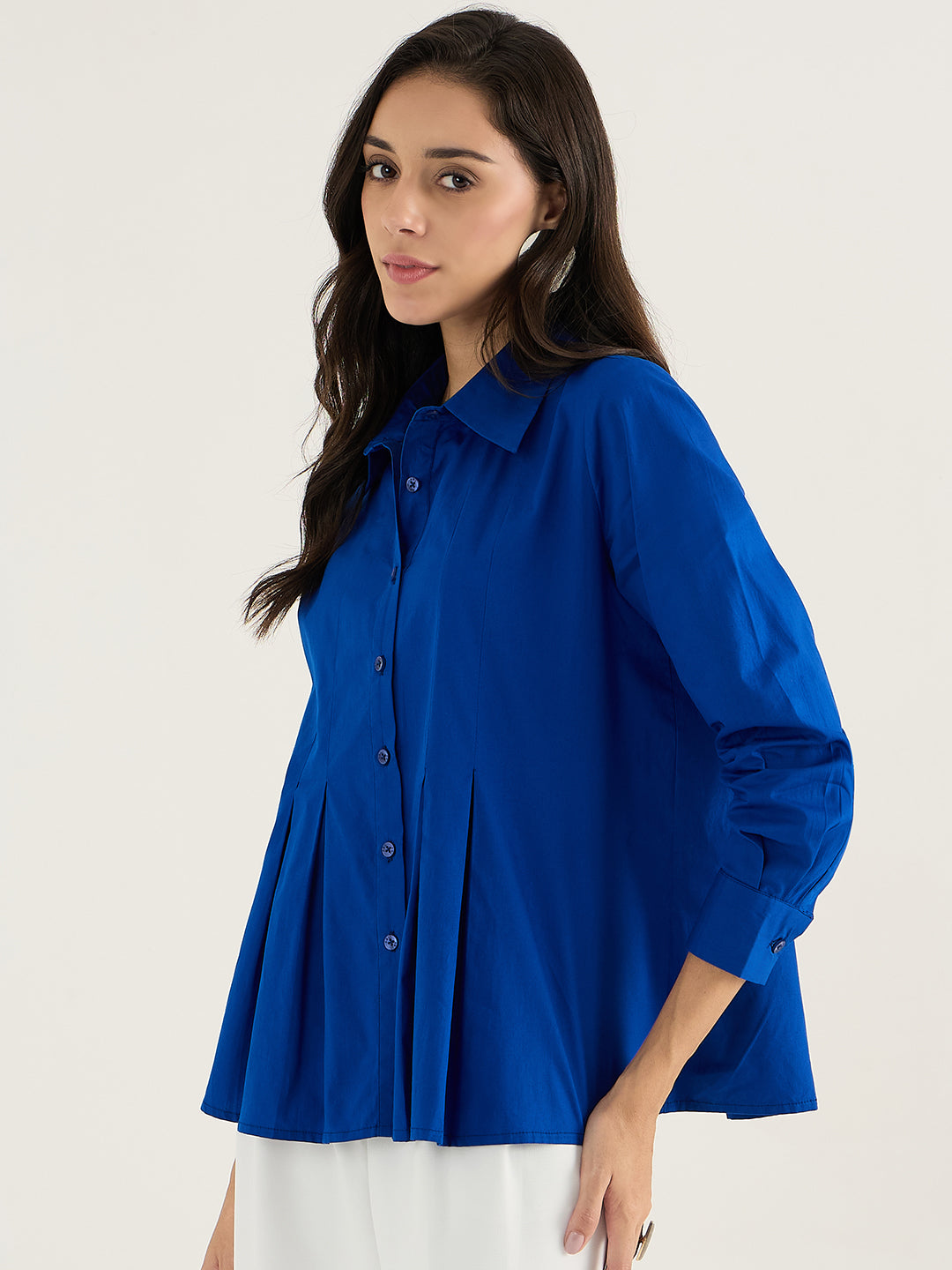 Royal Blue Pleated Aline Poplin Shirt