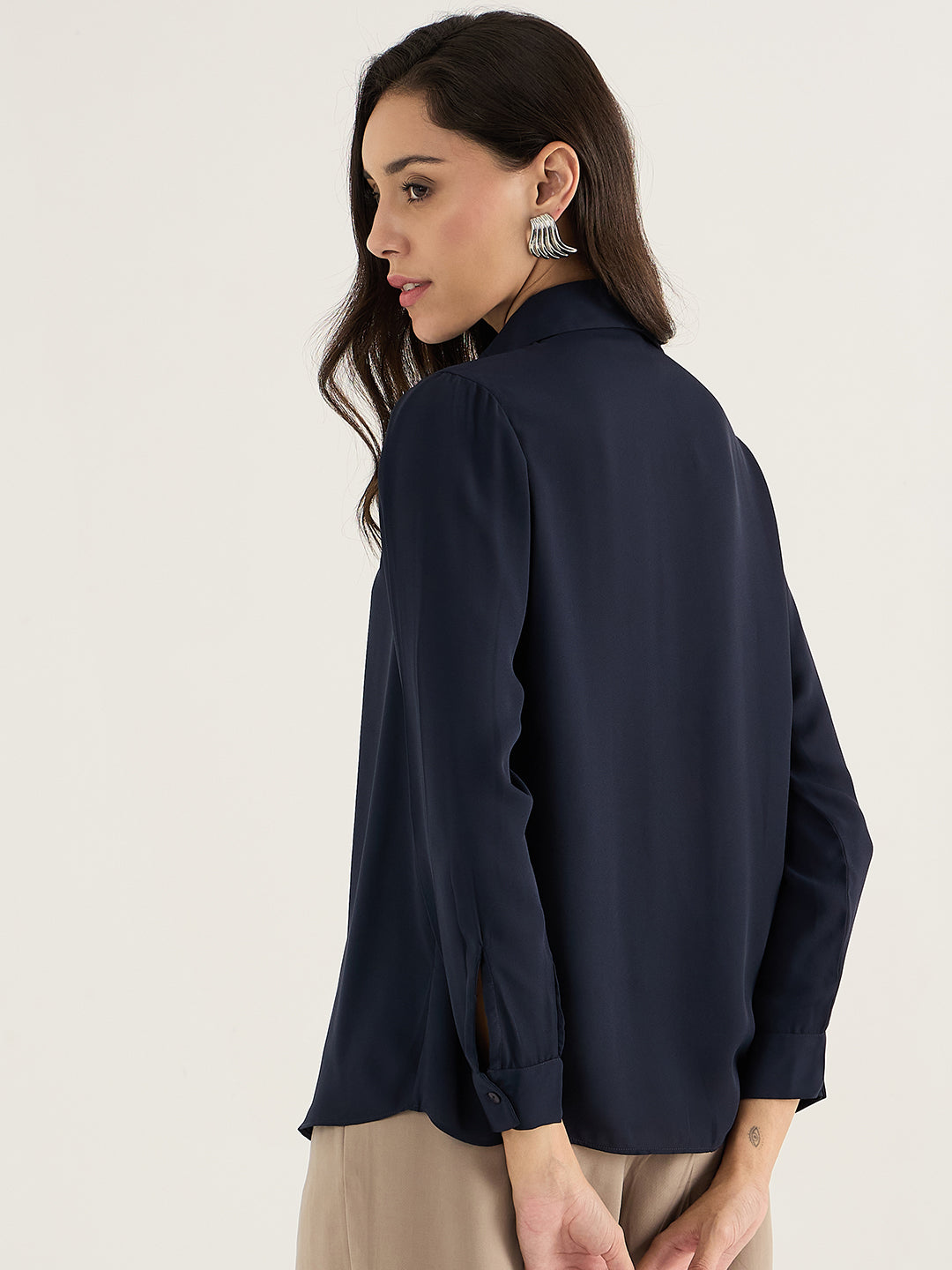 Navy Cascade Detail Georgette Top