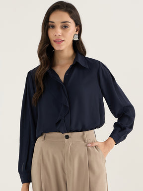 Navy Cascade Detail Georgette Top