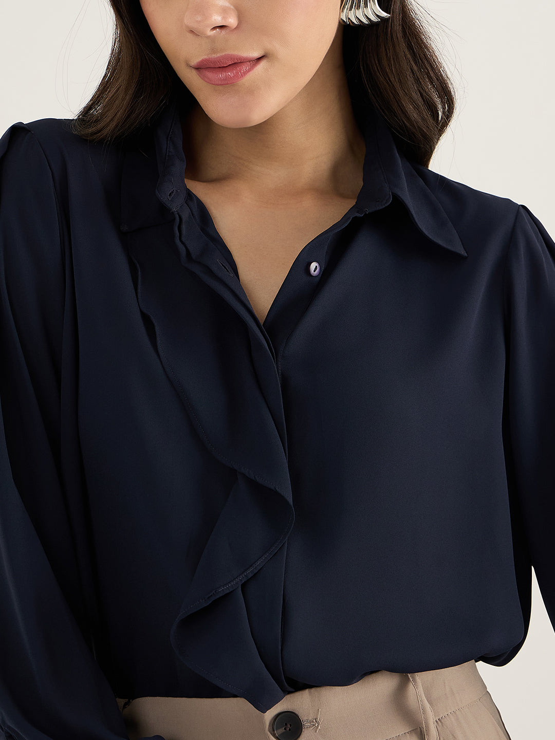 Navy Cascade Detail Georgette Top