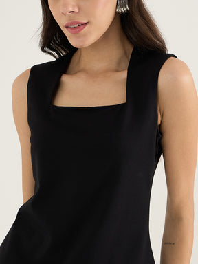 Black Square Neck Sleeveless Top