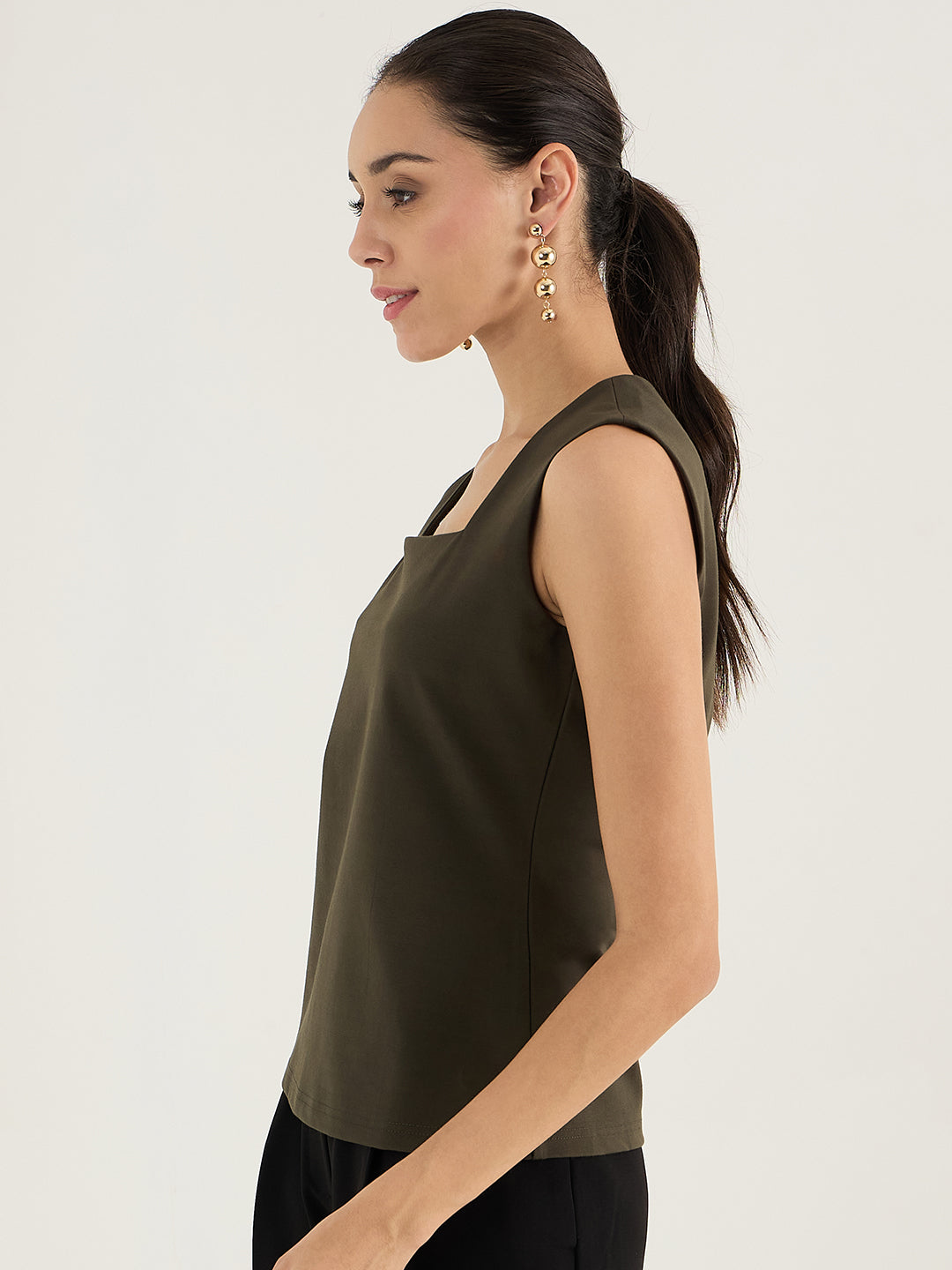 Olive Square Neck Sleeveless Top