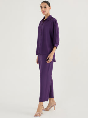 Deep Purple Kimono Sleeve Shirt Co-Ord Set