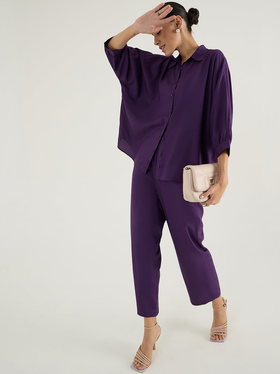 Deep Purple Kimono Sleeve Shirt Co-Ord Set