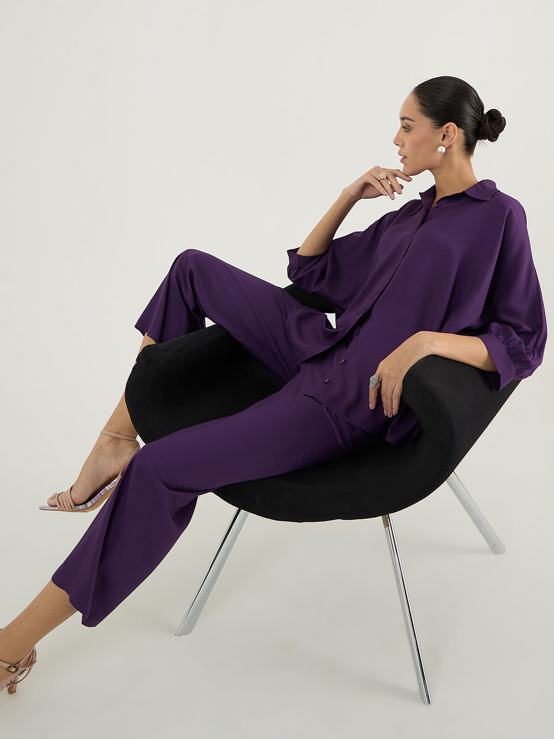 Deep Purple Kimono Sleeve Shirt Co-Ord Set