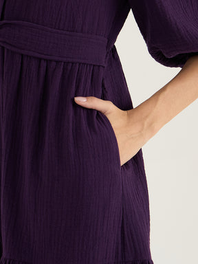 Deep Purple Cotton Knot Detail Midi Dress