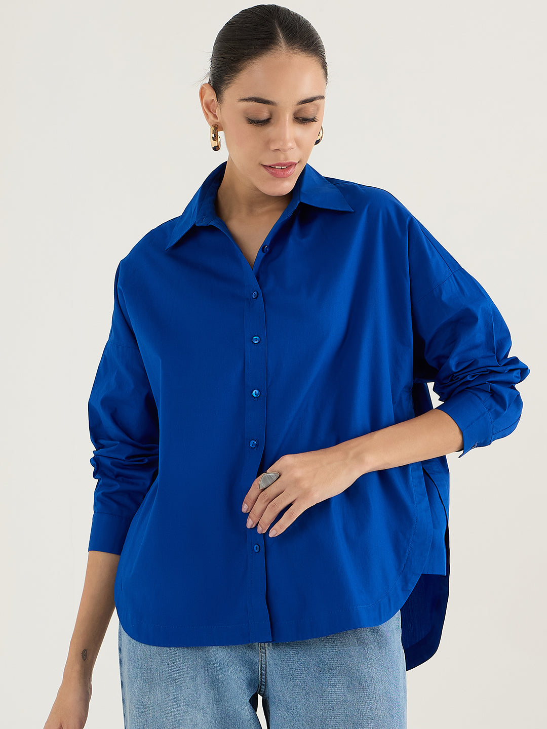 Royal Blue  Back Pleat Detail Poplin Shirt