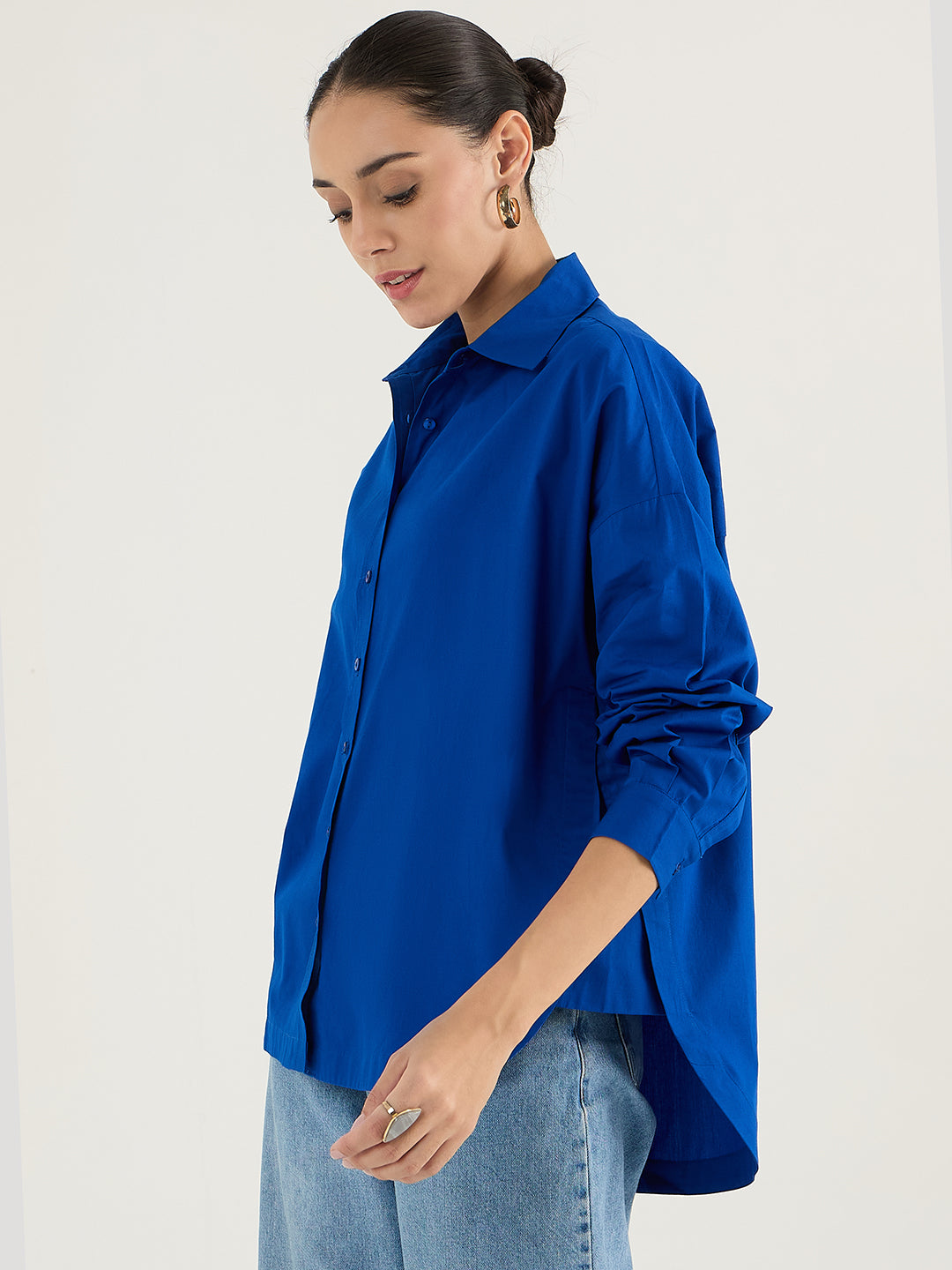 Royal Blue  Back Pleat Detail Poplin Shirt