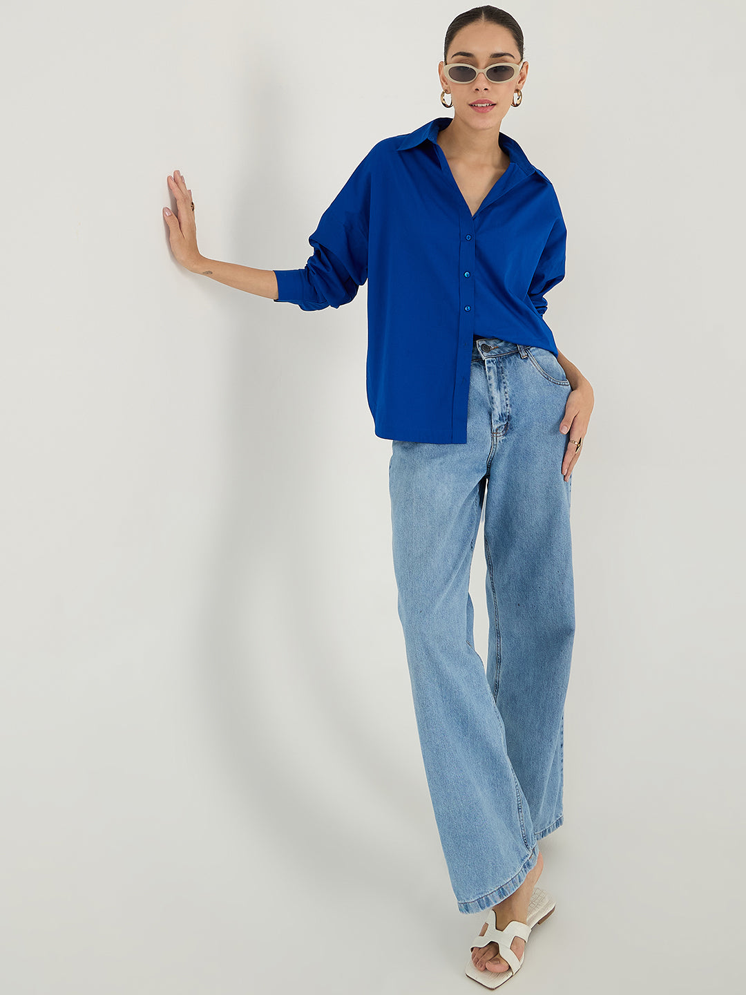 Royal Blue  Back Pleat Detail Poplin Shirt