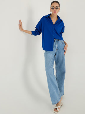 Royal Blue  Back Pleat Detail Poplin Shirt