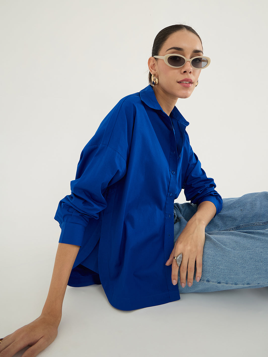 Royal Blue  Back Pleat Detail Poplin Shirt