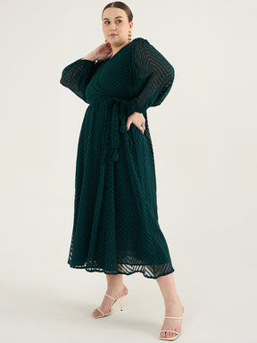 Forest Green Chevron Dobby Wrap Maxi Dress