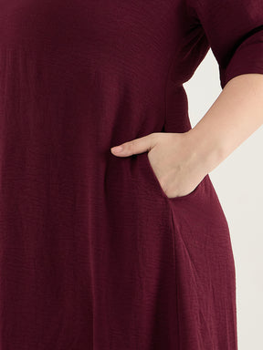 Wine Pleat Detail Midi Dress