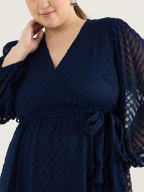 Navy Chevron Dobby Wrap Maxi Dress