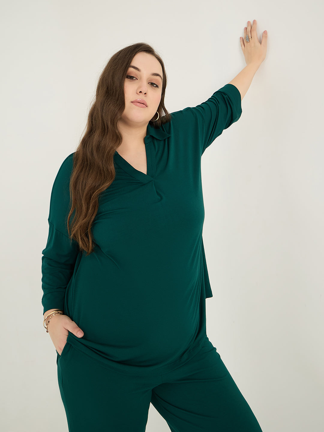 Green Front Pleat Detail Tunic