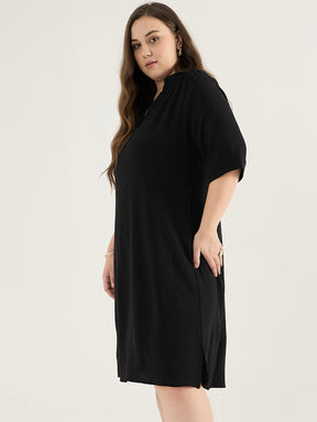 Black Pleat Detail Midi Dress