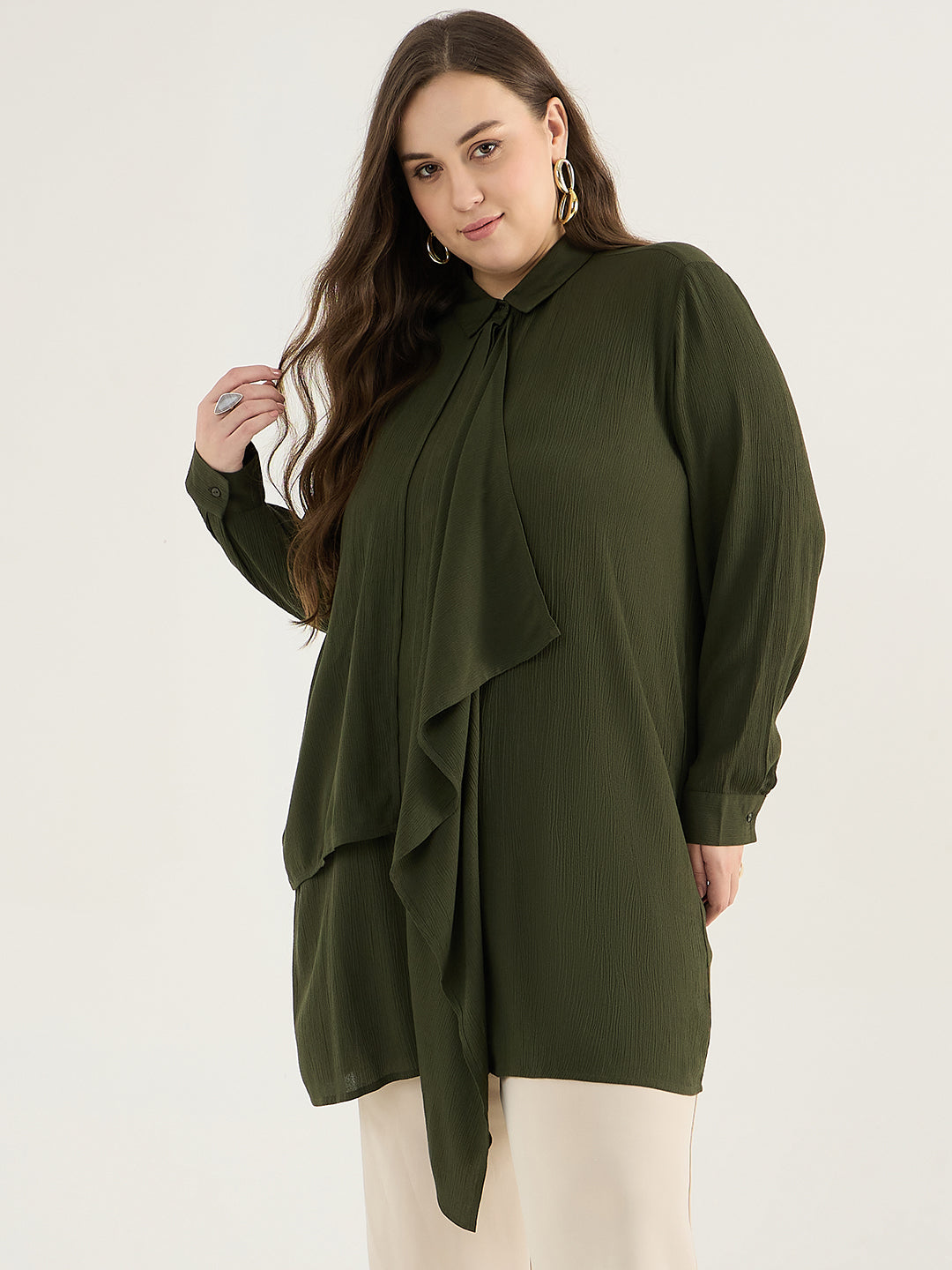 Olive Cascade Detail Tunic