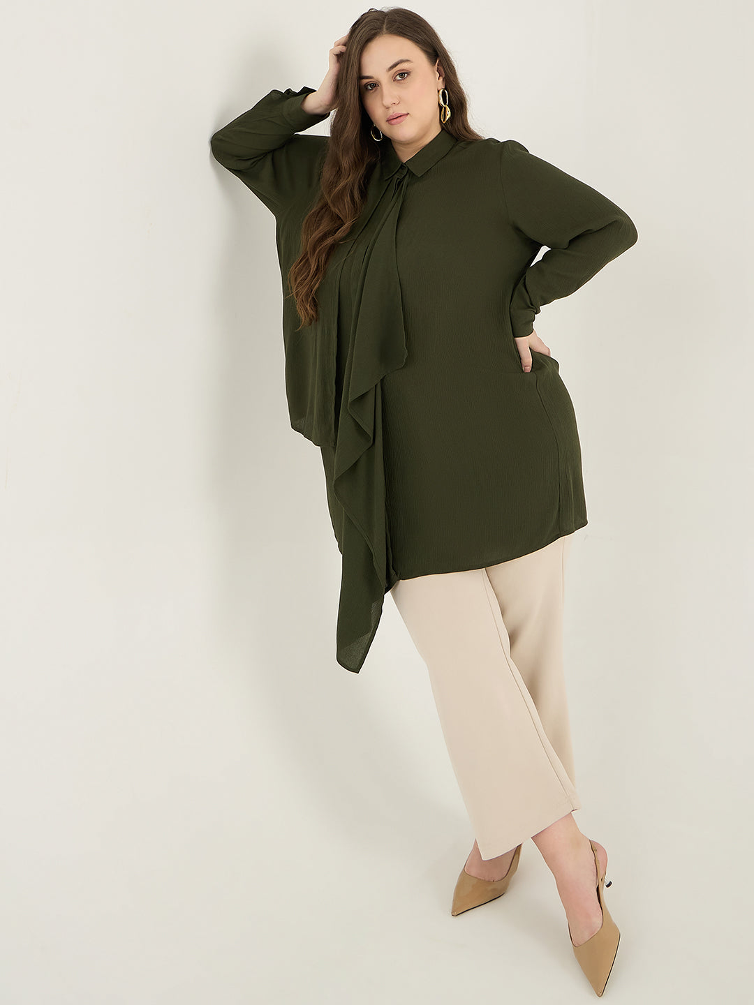 Olive Cascade Detail Tunic