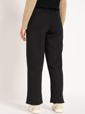 Black Straight Fit Fleece Track Pants