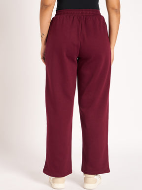 Wine Straight Fit Fleece Track Pants