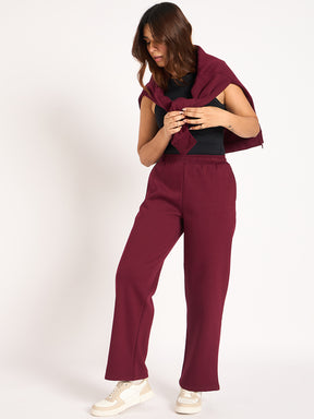 Wine Straight Fit Fleece Track Pants