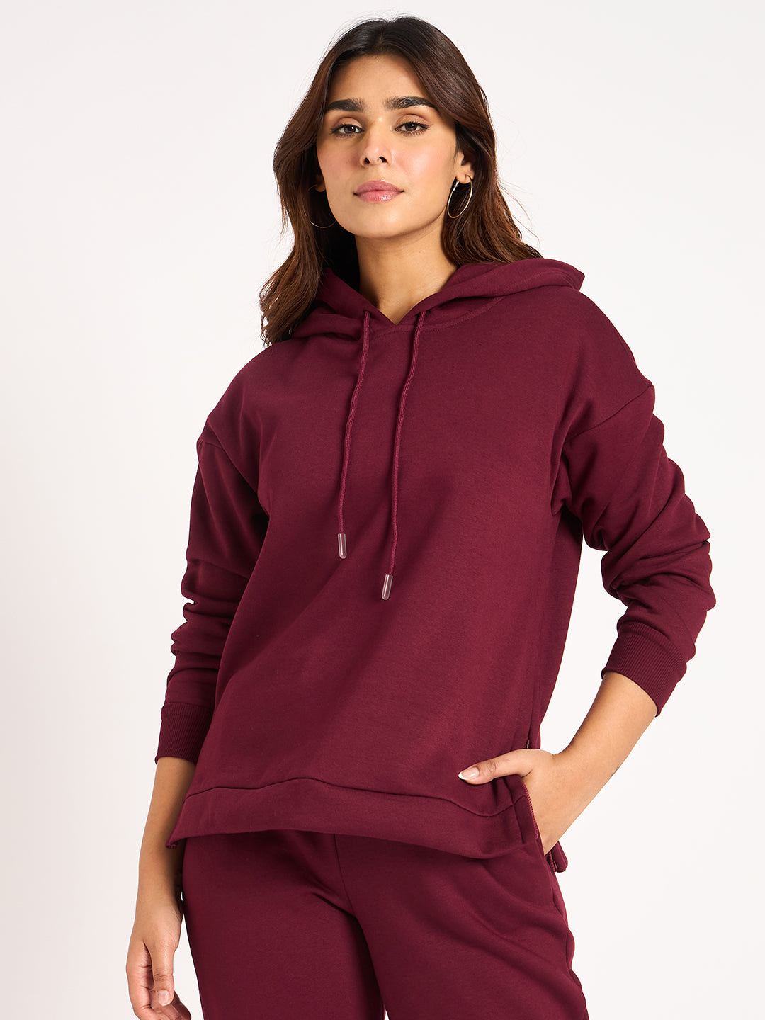 Wine Side Zip Fleece Hoodie