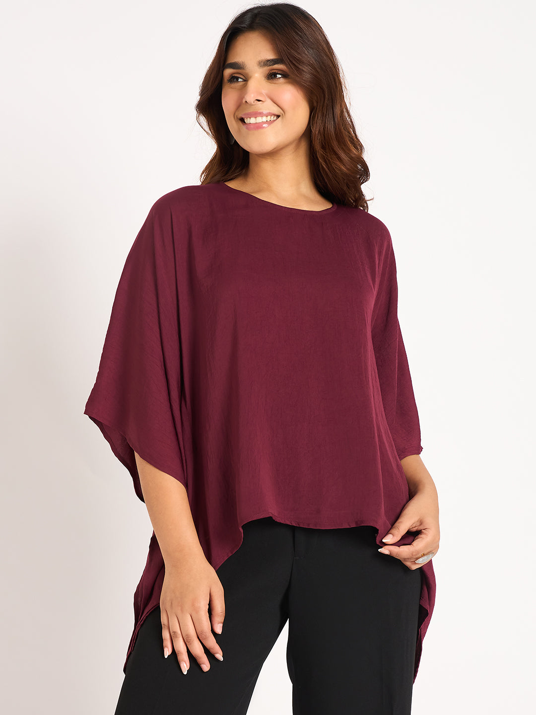 Wine Asymmetric Satin Top