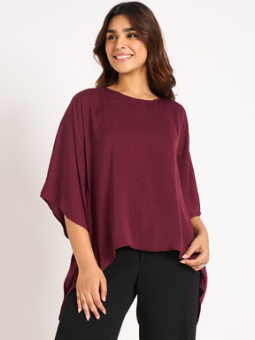 Wine Asymmetric Satin Top